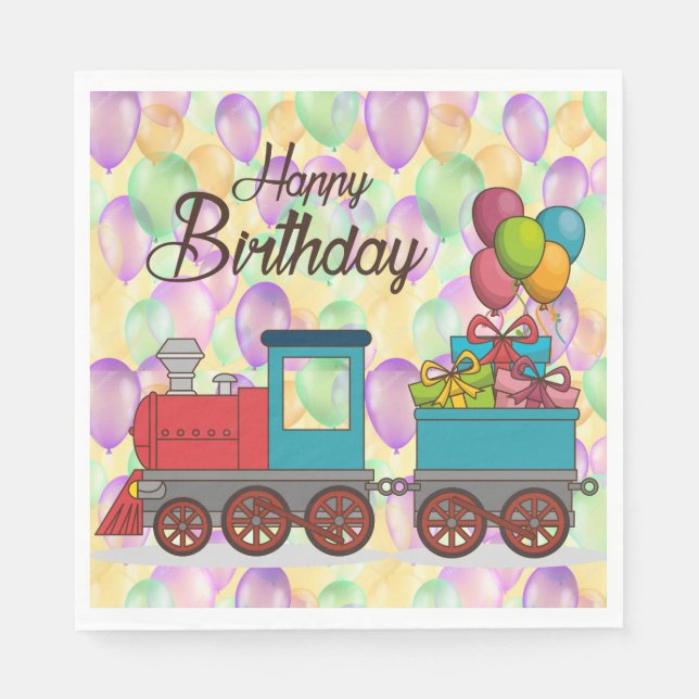 Festive Birthday  Balloon Train Birthday Napkins (Front)