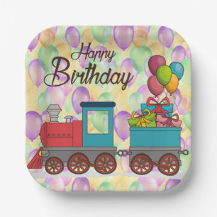 Festive Birthday Balloon Train Birthday Paper Plates