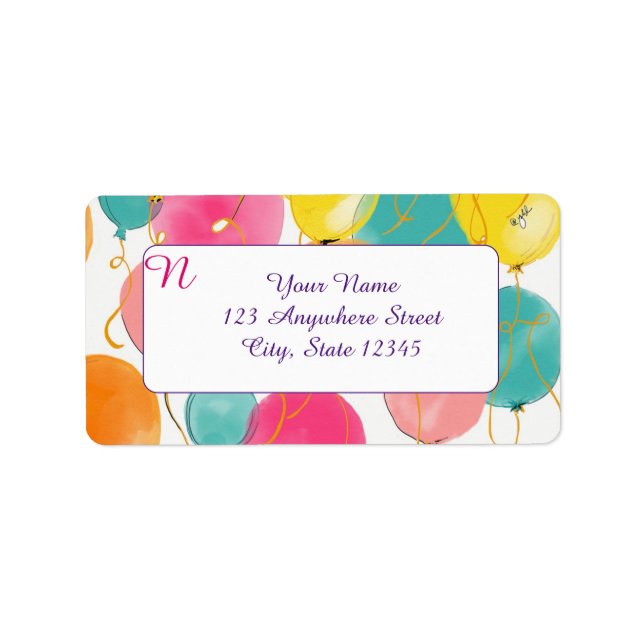Festive Birthday Balloons Address Labels (Front)