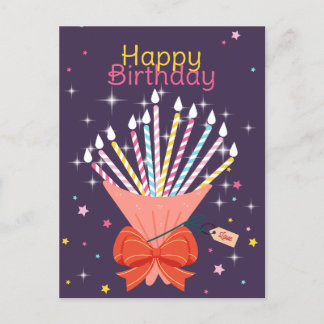 Festive Birthday Bouquet Candles Celebration Holiday Postcard