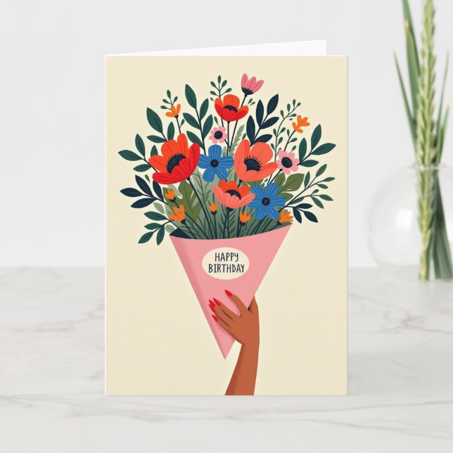 Festive Birthday Bouquet Card (Front)