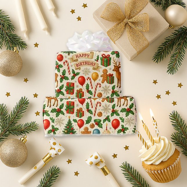 Festive Birthday Christmas Wrapping Paper (Creator Uploaded)