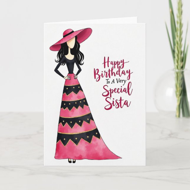 Festive Birthday Fuchsia Hat Card (Front)