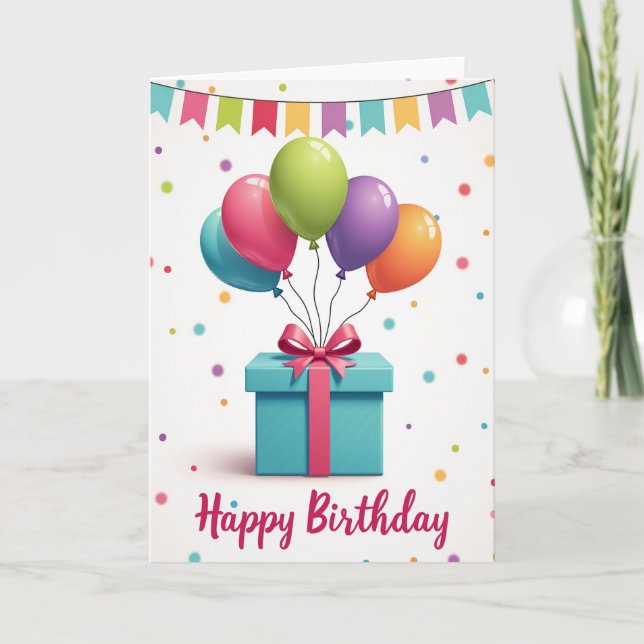 Festive Birthday Gift Box Card (Front)