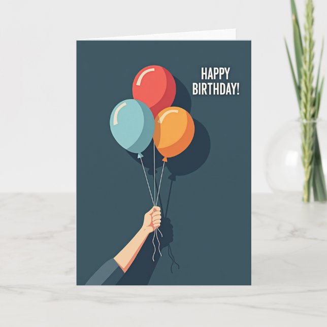 Festive Birthday Hand Balloons Card (Front)