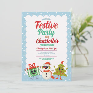Festive Birthday Invite Snowman Christmas Tree