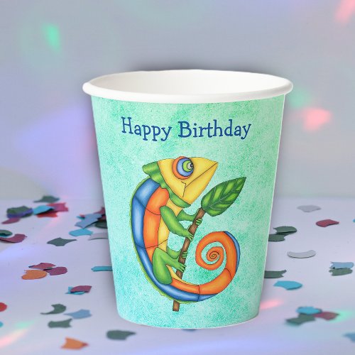 Festive Birthday Lizard Bright Colours Leaf Paper Cups