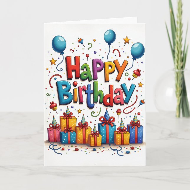 Festive Birthday Presents Card (Front)
