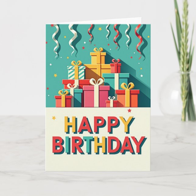 Festive Birthday Presents Stack Card (Front)