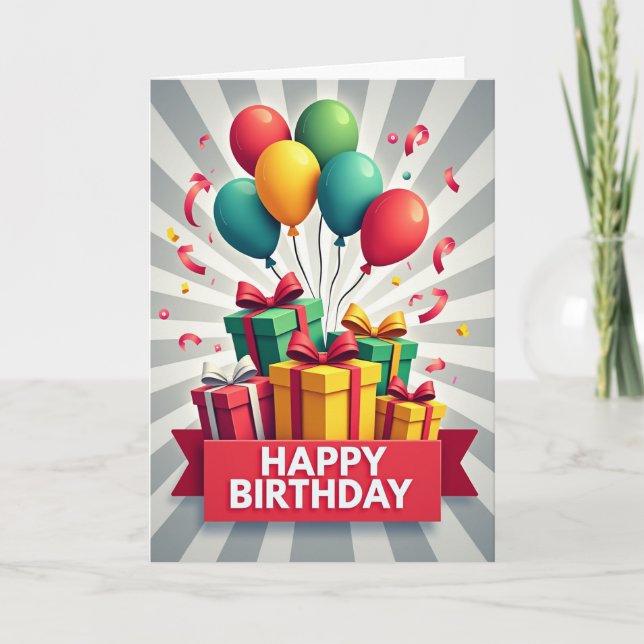 Festive Birthday Striped Present Card (Front)