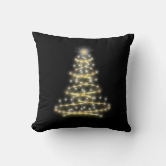 Festive Black and Gold Christmas Tree Throw Pillow