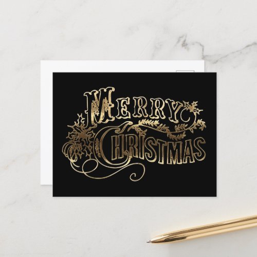 Festive Black and Gold Look Script Merry Christmas Postcard