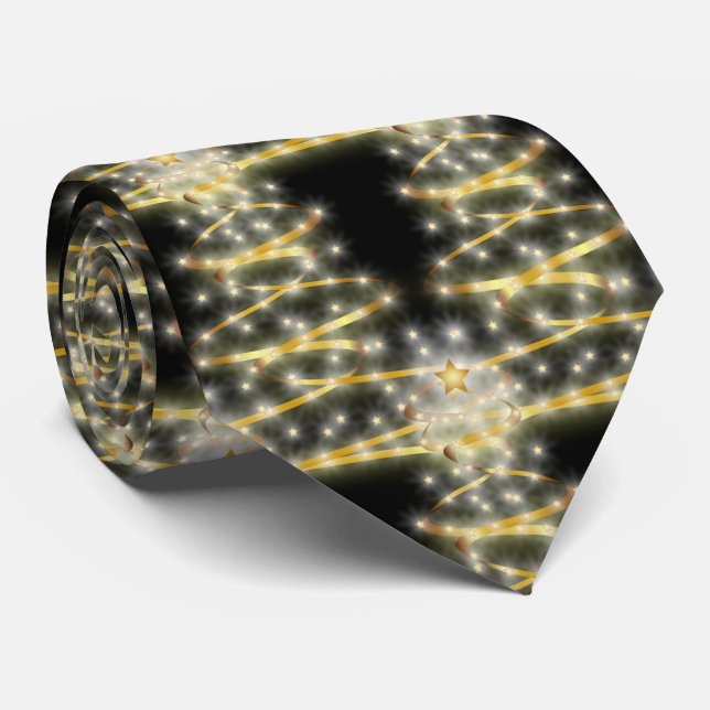 Festive Black and Gold Swirl Christmas Tree  Neck Tie (Rolled)