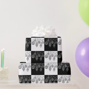 Festive Black and White Chirstmas Baubles Wrapping Paper