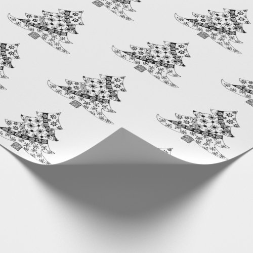 Festive Black and White Christmas tree Pattern Wrapping Paper