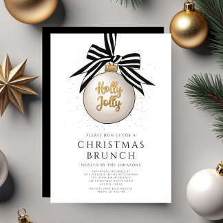 Festive Black And White Gold Christmas Brunch Invitation
