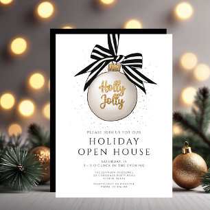 Festive Black And White Holiday Open House Invitation