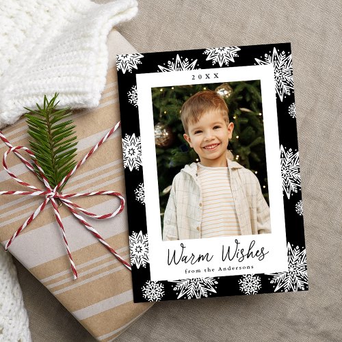 Festive Black and White Snowflakes Photo Holiday Card