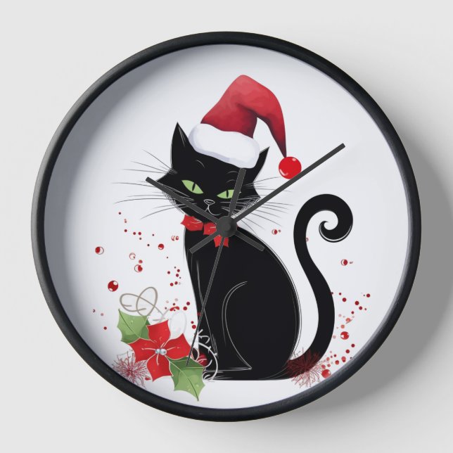 Festive Black Cat Clock (Front)