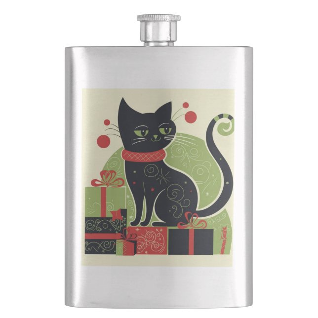 Festive Black Cat Flask (Front)