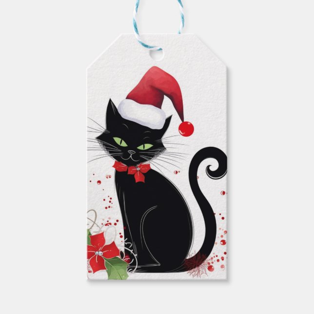 Festive Black Cat Gift Tags (Front)