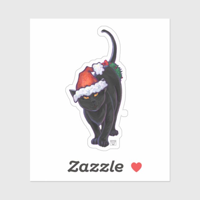 Festive Black Cat in a Santa Hat Sticker (Sheet)