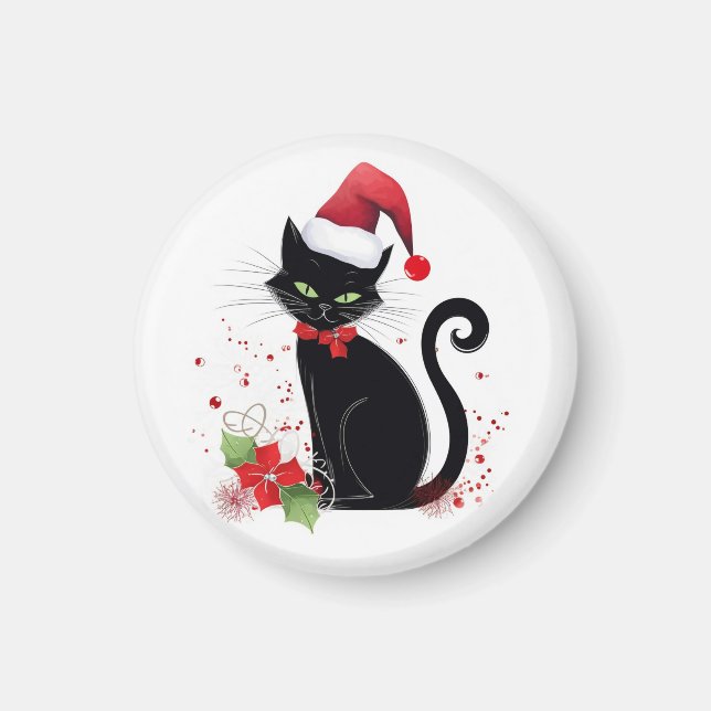 Festive Black Cat Magnet (Front)