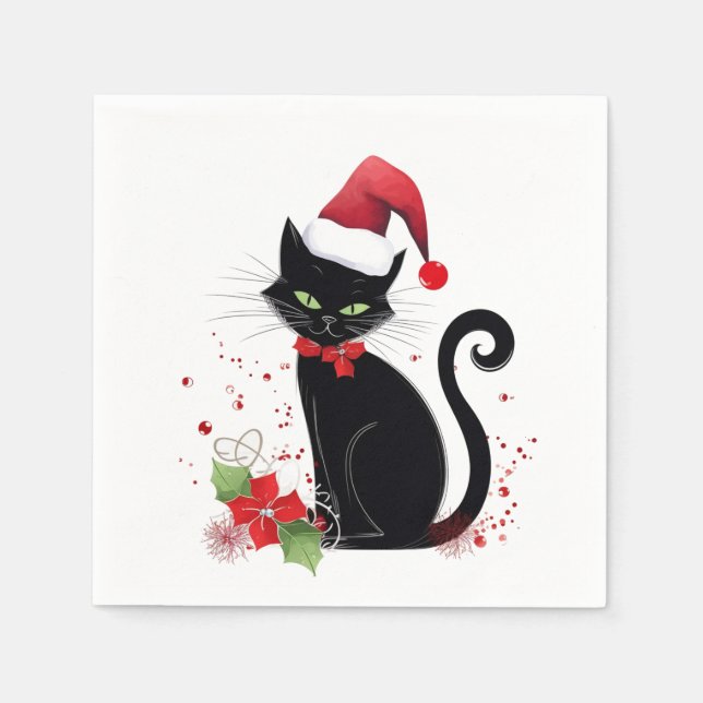 Festive Black Cat Napkins (Front)
