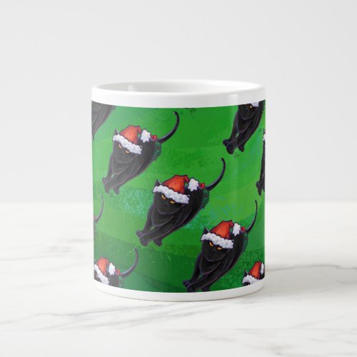 Festive Black Cat Pattern on Green Giant Coffee Mug