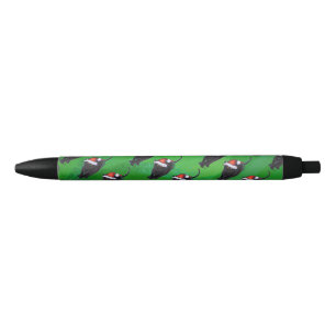 Festive Black Cat Pattern on Green Pen