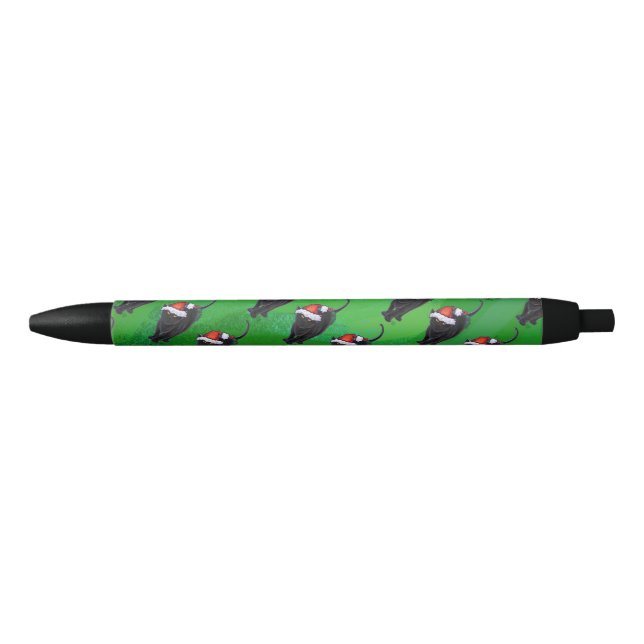 Festive Black Cat Pattern on Green Pen (Front)