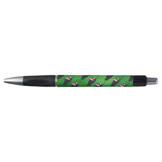 Festive Black Cat Pattern on Green Pen (Front)