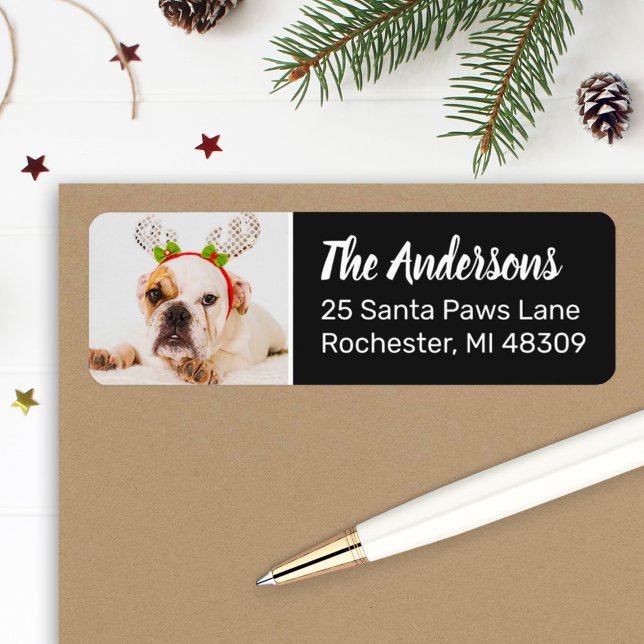 Festive Black Dog Photo Holiday Return Address Label (Creator Uploaded)