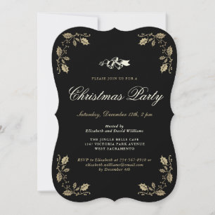 Festive Black Gold Christmas Holiday Party Invitation