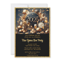 Festive Black Gold New Year's Eve Party  Invitation