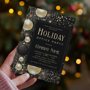 Festive Black Gold Ornaments Holiday Office Party Invitation