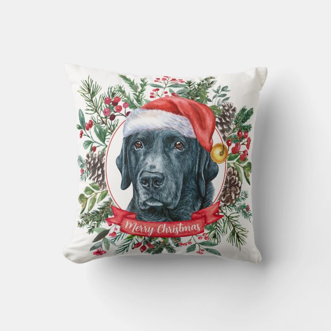 Festive Black Lab Dog Holiday Custom Throw Pillow (Front)