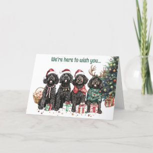 Festive Black Labradoodle Dogs Christmas Card