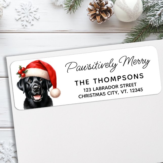 Festive Black Labrador Santa Dog Return Address Label (Creator Uploaded)