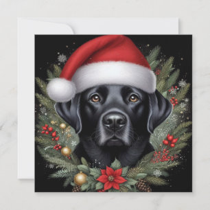 Festive Black Labrador Wearing Santa Hat Holiday Card