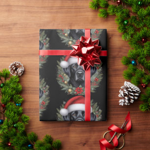 Festive Black Labrador Wearing Santa Hat Wrapping Paper