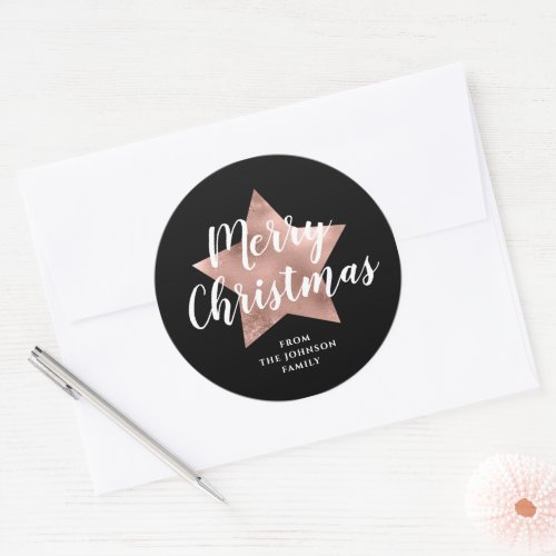 Festive Black Merry Christmas Classic Round Sticker