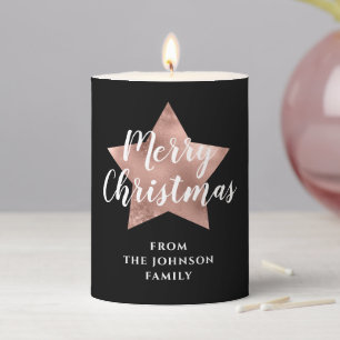 Festive Black Merry Christmas Pillar Candle