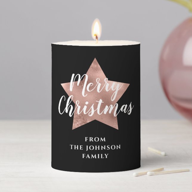 Festive Black Merry Christmas Pillar Candle (In Situ)