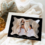 Festive Black Retro Photo Frame Merry Christmas Holiday Card<br><div class="desc">Send festive holiday greetings to your friends and family with this trendy holiday photo card! The simple Christmas card displays your horizontal photo framed in a wavy, black retro-style frame. Personalize the minimal holiday card with a custom greeting (shown as Merry Christmas) and your family name in white lettering. The...</div>