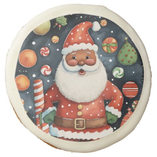 Festive Black Santa Sparkle Sugar Cookie