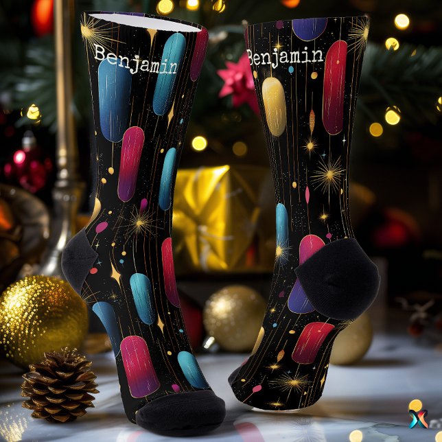 Festive Black Socks with Colorful Galaxy Accents (Creator Uploaded)
