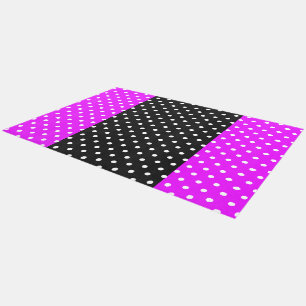 Festive Black Vivid Pink White Polka Dots Stripes Outdoor Rug