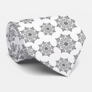 Festive Black white snowflake tiled pattern Neck Tie