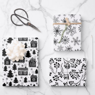 Festive black white tiled Christmas Wrapping Paper Sheets